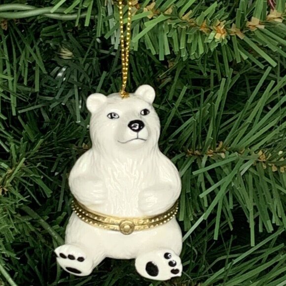 Polar Bear Porcelain Surprise Gift Hinged Trinket Box Christmas Ornament - Picture 1 of 5